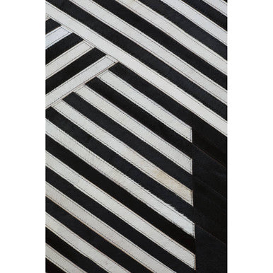 Orsina Safira Large Geometric Black and White Hair on Leather Rug