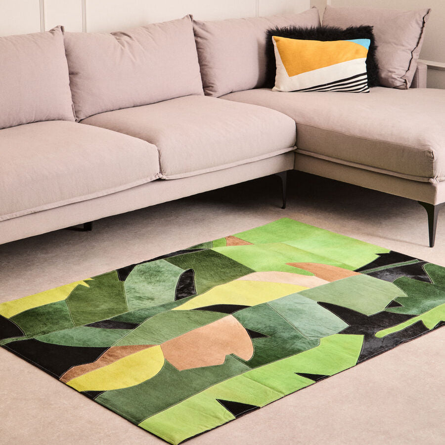 Orsina Safira Small Botanical Hair on Leather Rug – Abstract Motif