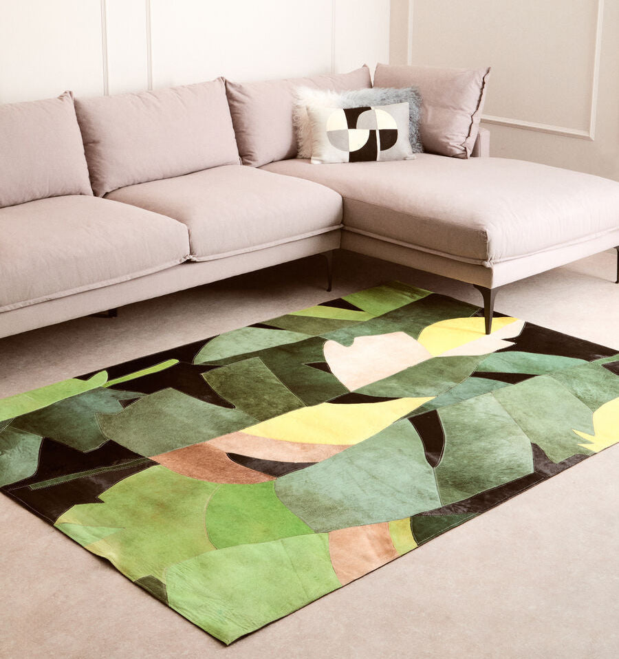 Orsina Safira Large Botanical Hair-on-Leather Rug | Abstract Area Rug