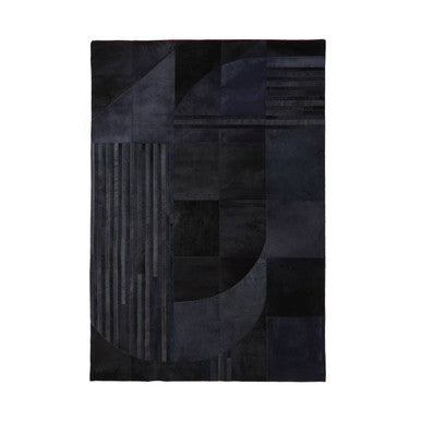Orsina Bosie Safira Small Black & Grey Geometric Hair on Leather Rug