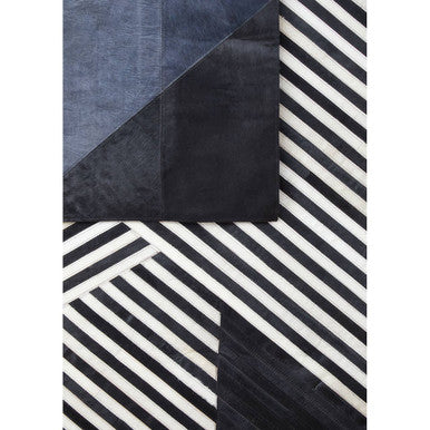 Orsina Bosie Safira Small Black & Grey Geometric Hair on Leather Rug