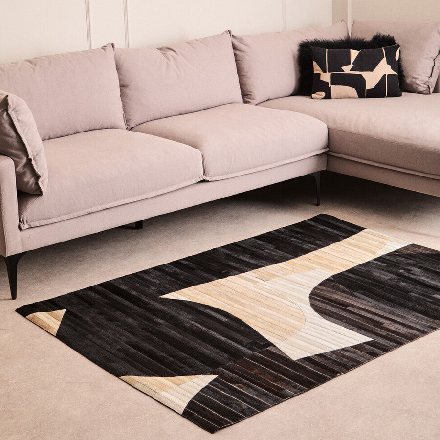 Orsina Safira Small Abstract Leather Rug – Brown & Black Hair On Hide