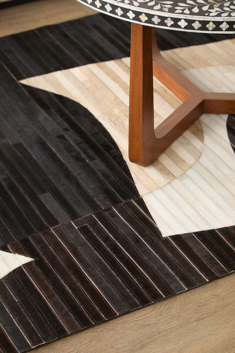 Orsina Safira Small Abstract Leather Rug – Brown & Black Hair On Hide