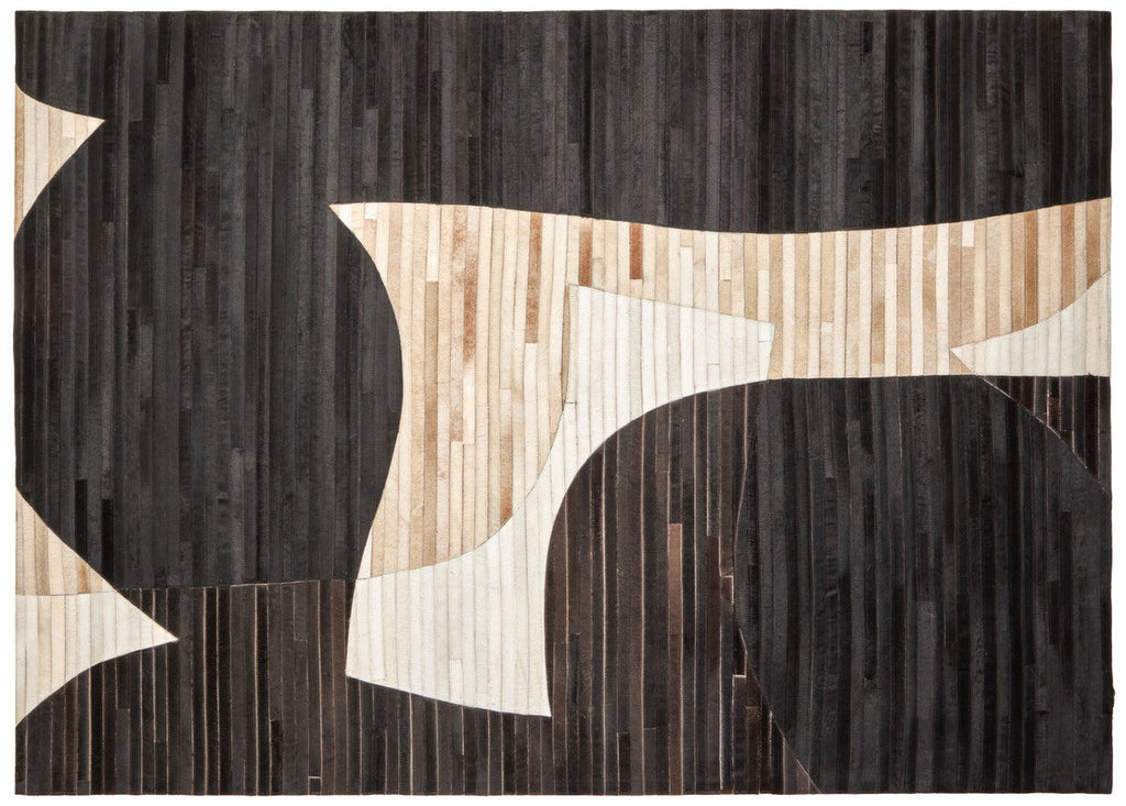 Orsina Safira Large Abstract Hair-on-Leather Rug | Black & Brown