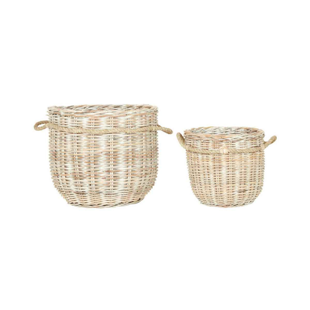 Orsina Argento Whitewash Rattan Storage Baskets | Handwoven Set of 2