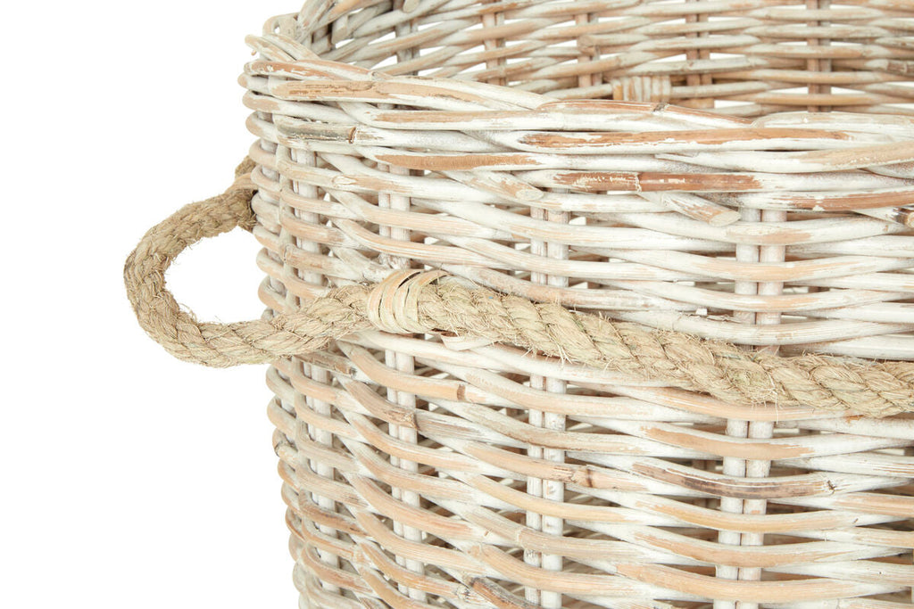 Orsina Argento Whitewash Rattan Storage Baskets | Handwoven Set of 2