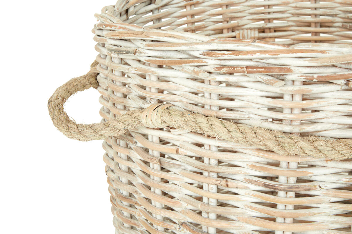 Orsina Argento Whitewash Rattan Storage Baskets | Handwoven Set of 2
