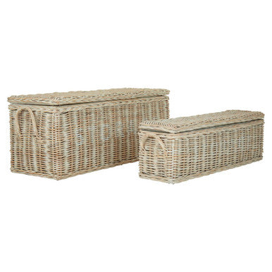 Orsina Argento Whitewash Rattan Storage Boxes with Hinged Lids - Set of 2