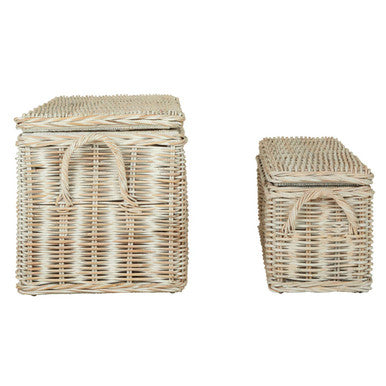 Orsina Argento Whitewash Rattan Storage Boxes with Hinged Lids - Set of 2