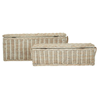 Orsina Argento Whitewash Rattan Storage Boxes with Hinged Lids - Set of 2