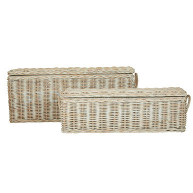 Orsina Argento Whitewash Rattan Storage Boxes with Hinged Lids - Set of 2
