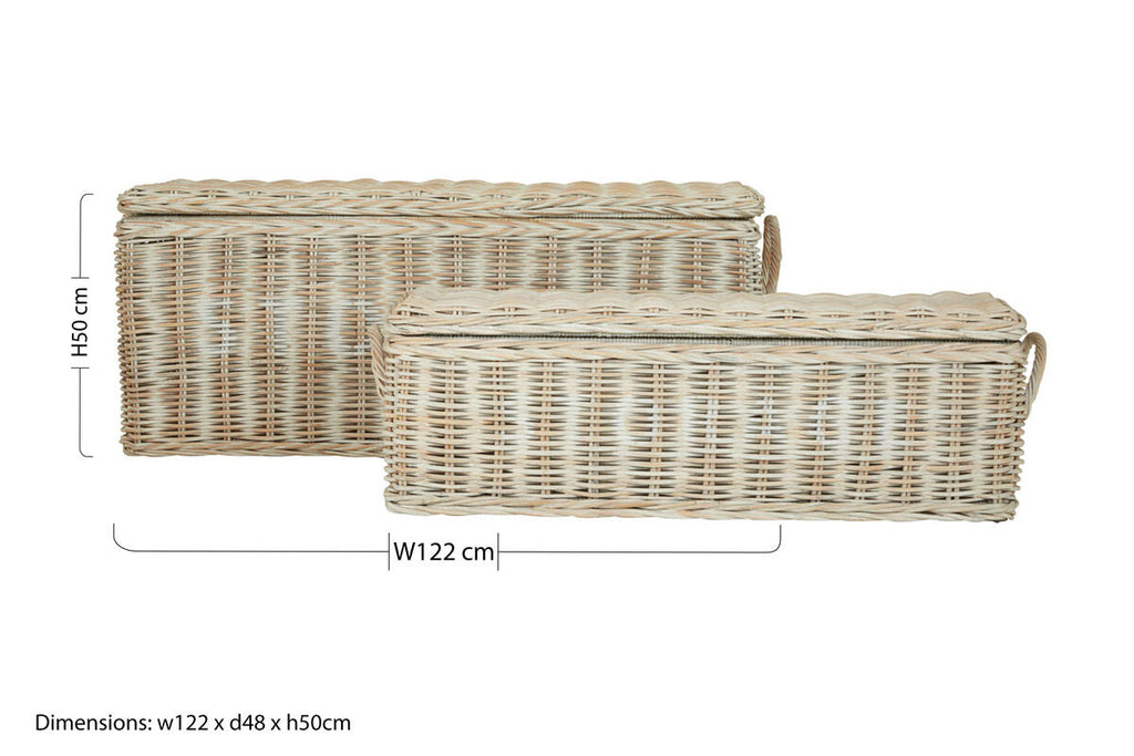 Orsina Argento Whitewash Rattan Storage Boxes with Hinged Lids - Set of 2
