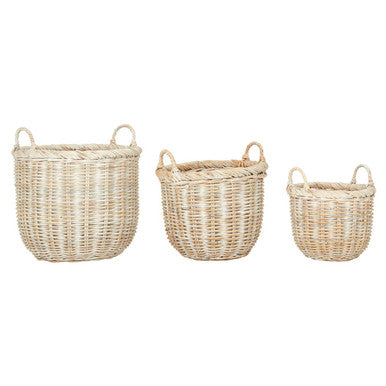 Orsina Argento Whitewash Rattan Storage Baskets | Set of 3 Woven Baskets