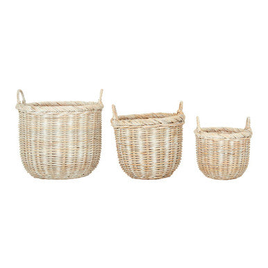 Orsina Argento Whitewash Rattan Storage Baskets | Set of 3 Woven Baskets