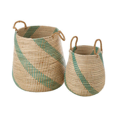 Orsina Bora Seagrass Storage Baskets – Set of 2 Woven Baskets with Handles