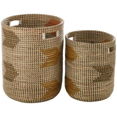 Orsina Bora Seagrass Storage Baskets - Set of 2 Woven Boho Baskets