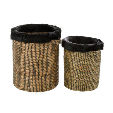 Orsina Bora Seagrass Baskets with Faux Fur Trim - Set of 2