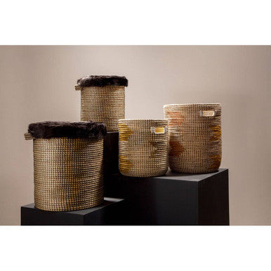 Orsina Bora Seagrass Baskets with Faux Fur Trim - Set of 2