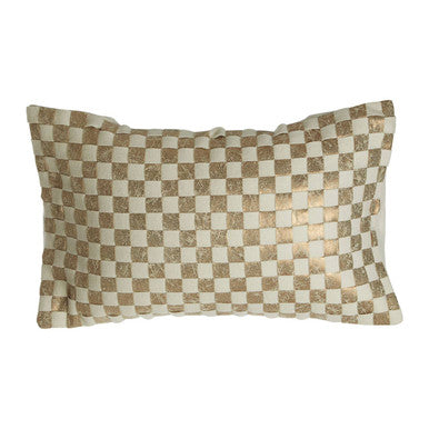 Orsina Kensington Cream and Gold Lattice Check Wool Blend Cushion