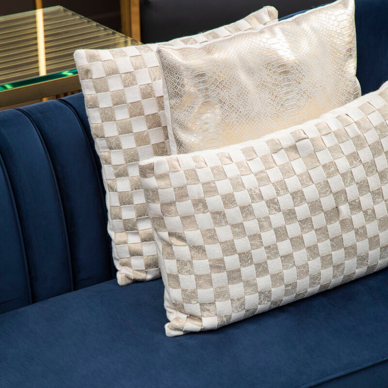 Orsina Kensington Cream and Gold Lattice Check Wool Blend Cushion
