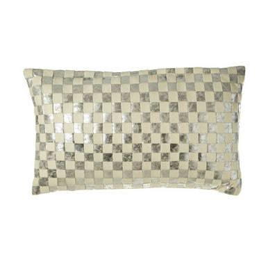 Orsina Kensington Rectangular Wool Check Lumbar Cushion - Ivory Silver