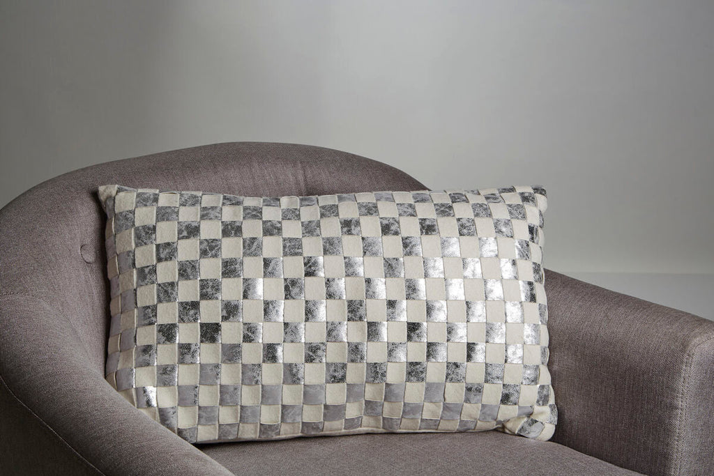 Orsina Kensington Rectangular Wool Check Lumbar Cushion - Ivory Silver