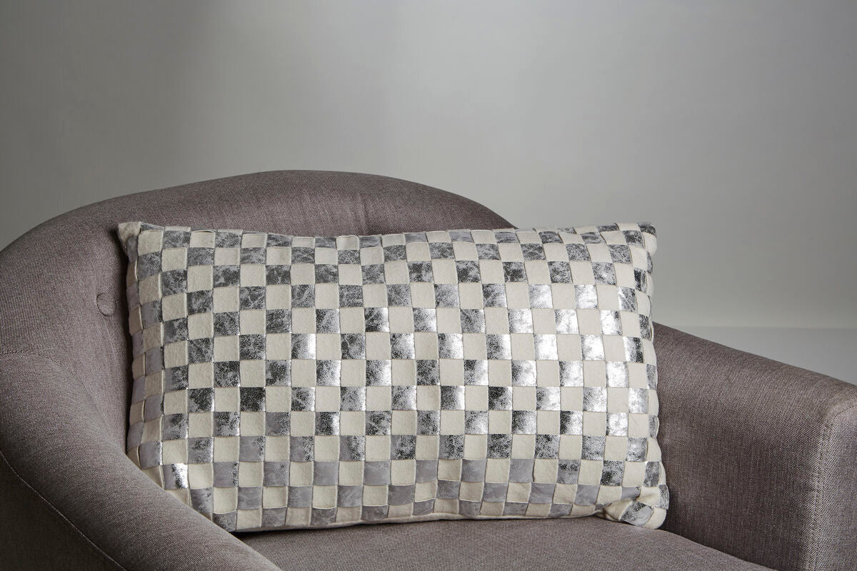 Orsina Kensington Rectangular Wool Check Lumbar Cushion - Ivory Silver