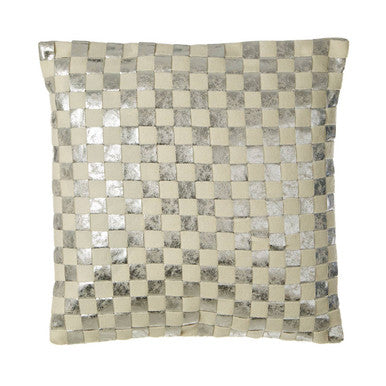 Orsina Kensington Square Wool Check Cushion – Ivory and Silver