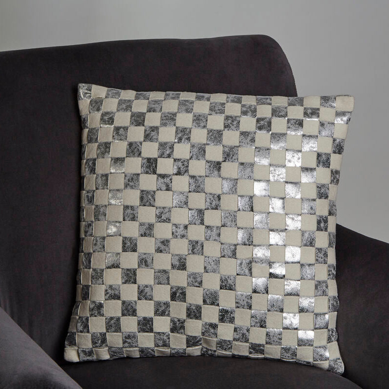 Orsina Kensington Square Wool Check Cushion – Ivory and Silver