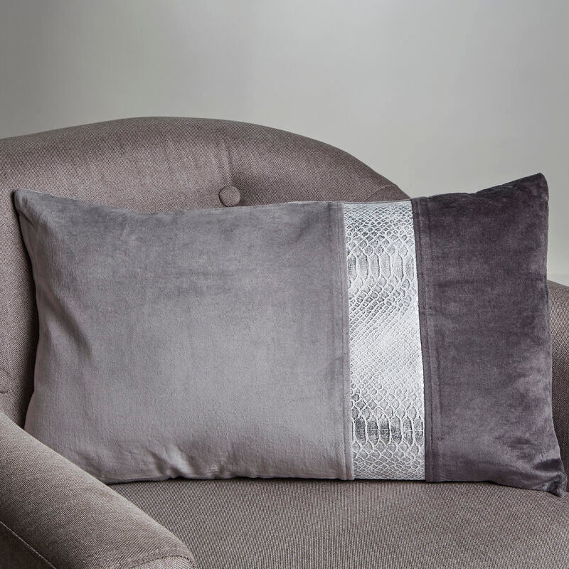 Orsina Kensington Grey Rectangular Cotton Cushion | Metallic Detail