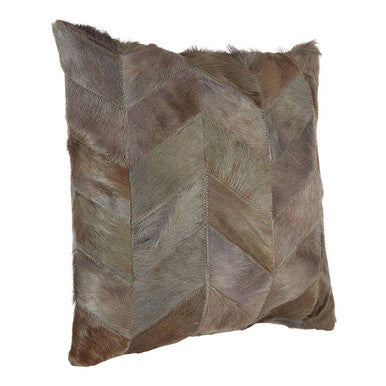Orsina Bosie Safira Grey Chevron Hair on Leather Patchwork Cushion