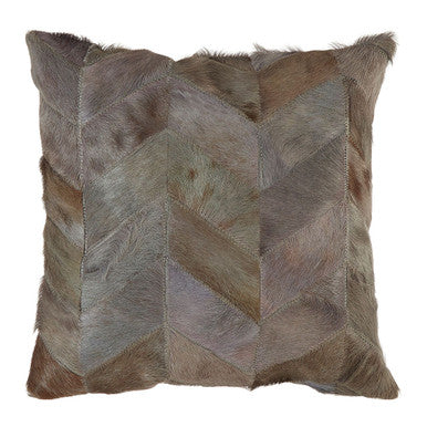 Orsina Bosie Safira Grey Chevron Hair on Leather Patchwork Cushion
