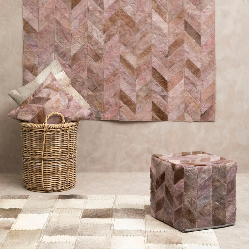 Orsina Bosie Safira Grey Chevron Hair on Leather Patchwork Cushion