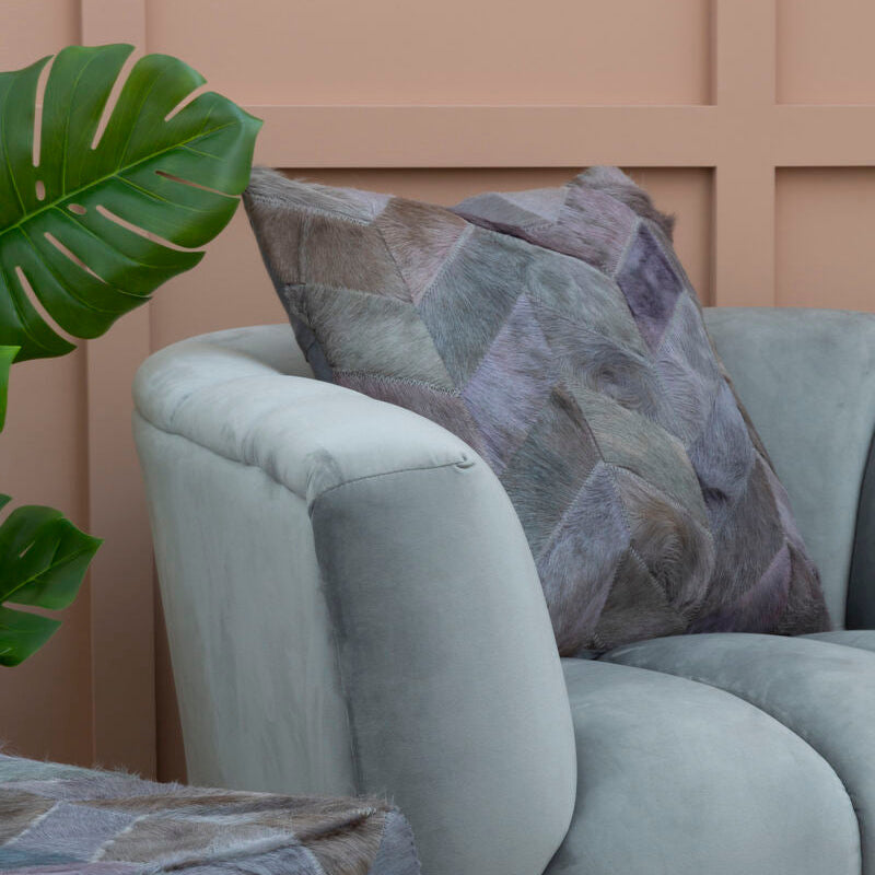 Orsina Bosie Safira Grey Chevron Hair on Leather Patchwork Cushion