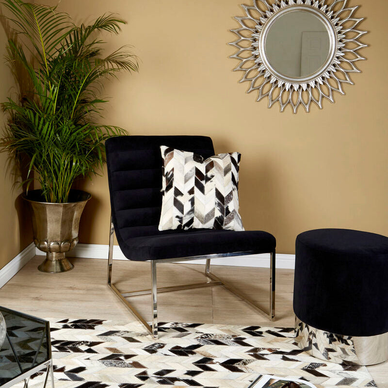 Orsina Safira Cowhide Patchwork Cushion – Black and White Leather