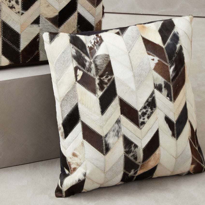 Orsina Safira Cowhide Patchwork Cushion – Black and White Leather