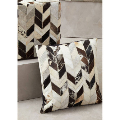 Orsina Safira Cowhide Patchwork Cushion – Black and White Leather