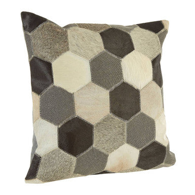 Orsina Safira Geometric Cowhide Patchwork Cushion – Black, White & Grey