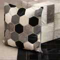 Orsina Safira Geometric Cowhide Patchwork Cushion – Black, White & Grey