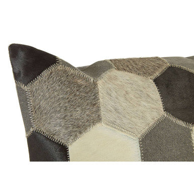 Orsina Safira Geometric Cowhide Patchwork Cushion – Black, White & Grey