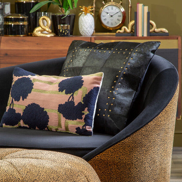 Orsina Safira Black Hair-on Leather Patchwork Cushion – Luxury Decor