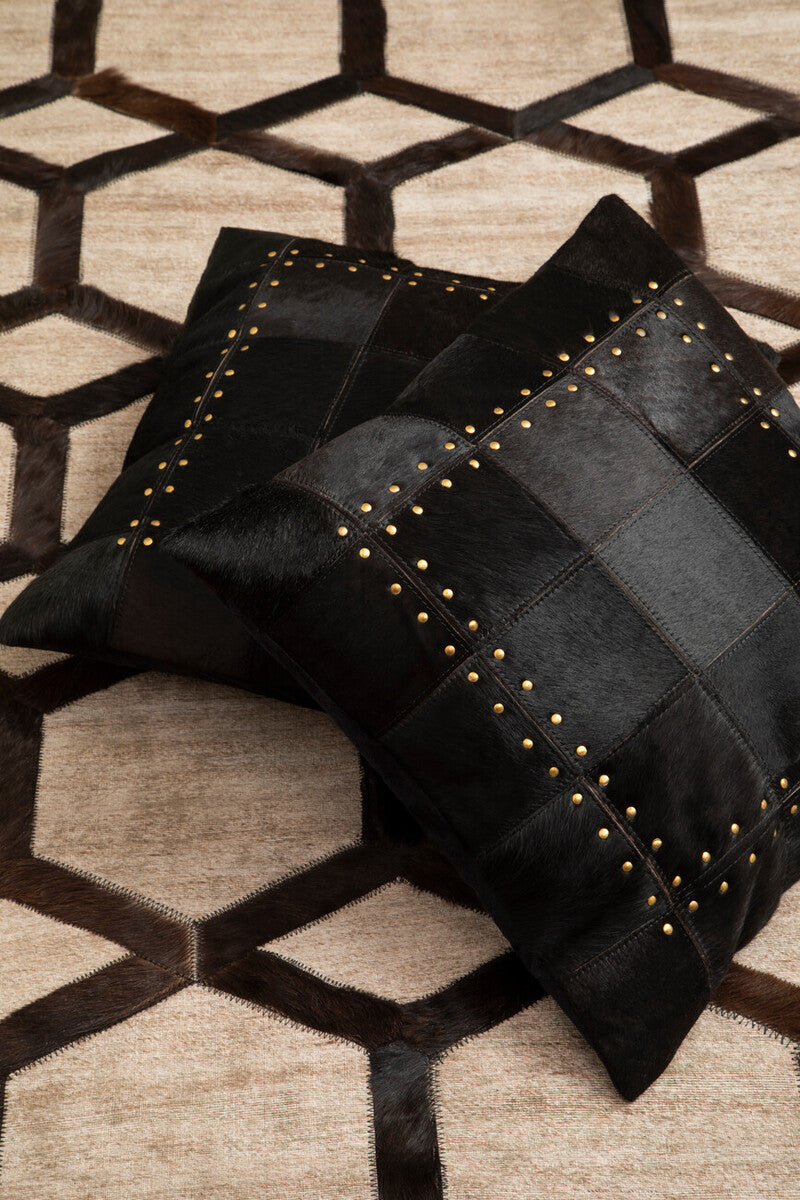 Orsina Safira Black Hair-on Leather Patchwork Cushion – Luxury Decor