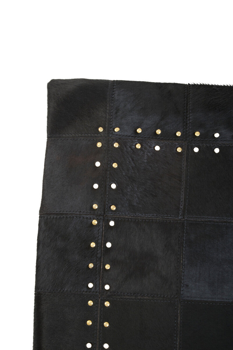Orsina Safira Black Hair-on Leather Patchwork Cushion – Luxury Decor