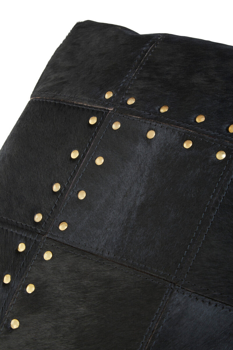 Orsina Safira Black Hair-on Leather Patchwork Cushion – Luxury Decor