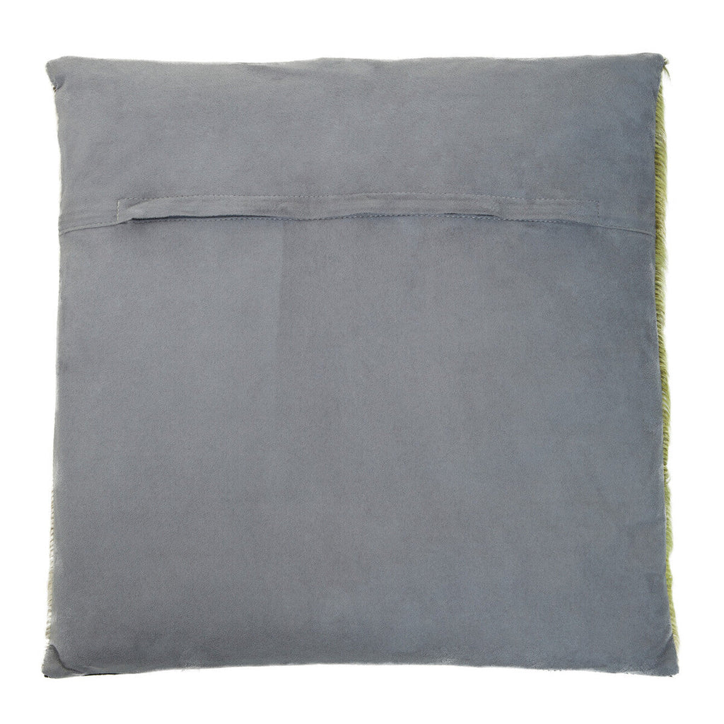 Orsina Safira Geometric Hair on Leather Patchwork Cushion – Yellow & Grey