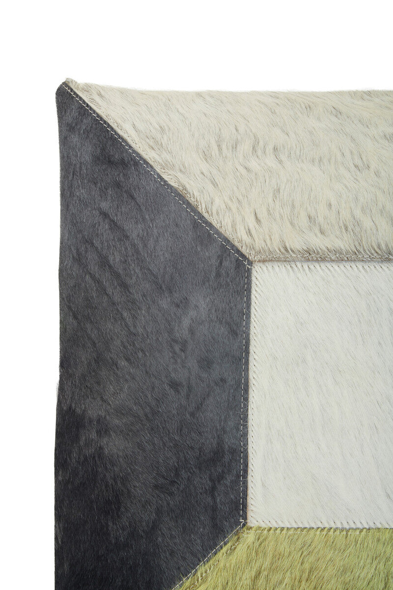 Orsina Safira Geometric Hair on Leather Patchwork Cushion – Yellow & Grey