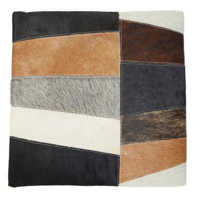 Orsina Bosie Safira Hair on Leather Patchwork Cushion – Neutral Geometric