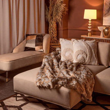 Orsina Bosie Safira Hair on Leather Patchwork Cushion – Neutral Geometric