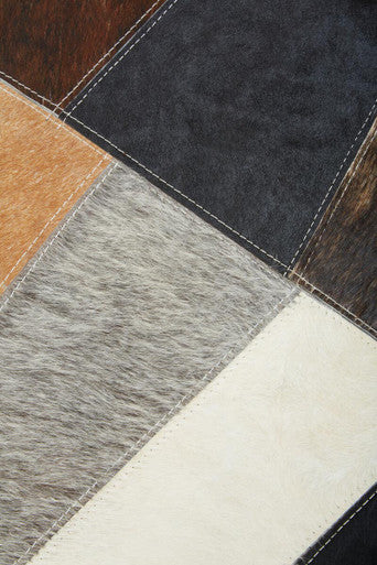 Orsina Bosie Safira Hair on Leather Patchwork Cushion – Neutral Geometric