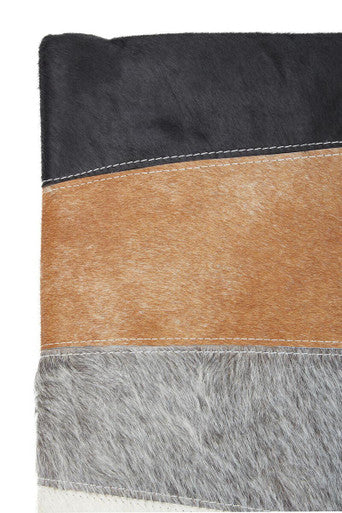 Orsina Bosie Safira Hair on Leather Patchwork Cushion – Neutral Geometric